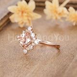 1ct Princess Cut Simulated Morganite Halo Engagement Ring 14k Rose Gold Plated