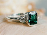 2.2ct Green Emerald Simulated Three Stone Engagement Ring 14k White Gold Plated