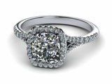 1.6ct Cushion Cut Diamond Halo Split Shank Engagement Ring 14k White Gold Finish