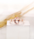 1ct Oval Cut Simulated Peach Morganite Solitaire Accent Ring 14k RoseGold Plated
