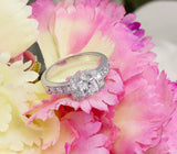 Accents Solitaire Engagement Ring 3ct Round Cut Diamond 14k White Gold Finish