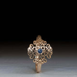0.2ct Round Cut Blue Sapphire Filigree Vintage Inspired Ring 14k YellowGold Over