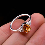 0.45ct Oval Cut Yellow Citrine Trilogy Split Shank Ring 14k White Gold Finish
