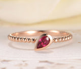 0.5ct Pear Cut Simulated Ruby Beaded Ball Solitaire Ring 14k Rose Gold Plated