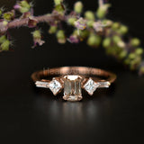 1.3ct Emerald Cut Simulated Peach Morganite Five Stone Ring 14K Rose Gold Plated
