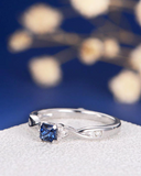 0.3ct Princess Blue Sapphire Engagement Ring Diamond Accents 14k White Gold Over