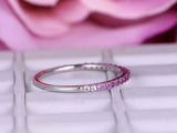 0.75ct Round Cut Pink Ruby Wedding Band Half Eternity 18k White Gold Finish