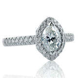 1.53ct Marquise Cut Diamond Engagement Ring Round Accent Halo 14k WhiteGold Over