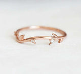 0.1ct Round Cut Diamond Wedding Band 14k Rose Gold Over Floral Branch Leaf Vine