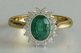 1.7ct Oval Cut Green Emerald Engagement Ring Halo Solitaire 14k Yellow Gold Over