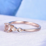 0.6ct Round Cut Peach Morganite Engagement Ring Five Stone 14k Rose Gold Finish