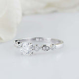1.6ct Round Cut Diamond Milgrain Solitaire with Accent Ring 14k WhiteGold Finish