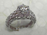 1Ct Round Cut Diamond Filigree Solitaire Engagement Ring 14K White Gold Finish