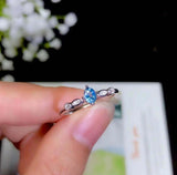 0.45ct Engagement Ring Oval Cut Blue Topaz Minimalist 14k White Gold Finish