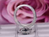 2.5ct Round Cut Blue Sapphire Milgrain Halo Solitaire Ring 14k White Gold Finish