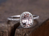 1ct Oval Cut Champagne Morganite Solitaire Engagement Ring 14k White Gold Finish