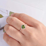 1.5ct Round Cut Green Peridot Engagement Ring Diamond Halo 14k Rose Gold Finish