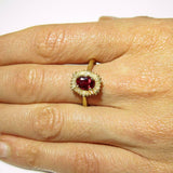 2.3ct Oval Pink Ruby Halo Ballerina Cocktail Engagement Ring 14k YellowGold Over