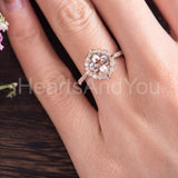 2ct Cushion Cut Simulated Peach Morganite Floral Halo Ring 14k Rose Gold Plated