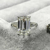 3Ct Emerald Cut Diamond Baguette Accents Engagement Ring 14K White Gold Finish