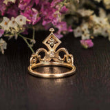 Princess Crown Women Engagement Ring 2.2ct Round Cut Diamond 14k YellowGold Over