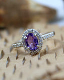 2ct Engagement Ring Oval Cut Purple Amethyst Diamond Halo 14k White Gold Finish