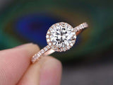 1.7ct Round Cut Diamond Engagement Ring Halo 14k Rose Gold Finish with Accents