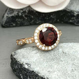 2.3ct Engagement Ring Round Cut Red Garnet Diamond Halo 14k Yellow Gold Finish