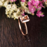 1.2ct Emerald Cut Morganite Diamond Accents Engagement Ring 14k Rose Gold Finish
