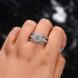 2.2ct Round Cut Moissanite Milgrain Split Halo Trio Set 14k White Gold Plated