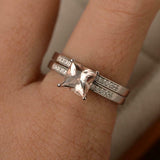 2ct Engagement Ring Princess Cut Peach Morganite Bridal Set 14k WhiteGold Finish