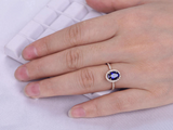 2ct Oval Cut Blue Sapphire Diamond Halo Round Accent Ring 14k Yellow Gold Finish
