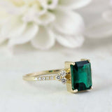 2.3ct Engagement Ring Green Emerald Cut Diamond Round Accent 14k YellowGold Over