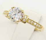 Solitaire Engagement Ring 1.2ct Round Cut Diamond Accent 14k Yellow Gold Finish
