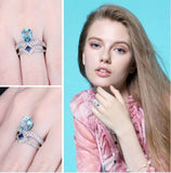 2.4ct Engagement Ring Pear Cut Blue Topaz Split Shank Band 14k White Gold Finish