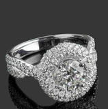 3ct Round Cut Diamond Engagement Ring Twist Shank Dual Halo 14k WhiteGold Finish