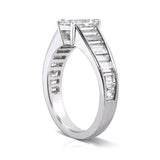 4Ct Emerald Cut Diamond Unique Iced Accent Engagement Ring 14K White Gold Finish