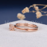 1ct Emerald Cut Simulated Morganite Solitaire Bridal Set 14k Rose Gold Plated