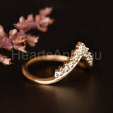 0.3ct Round Cut Moissanite Curved Chevron Crown Ring 14K Yellow Gold Plated