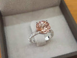1.5ct Round Cut Peach Morganite Solitaire Engagement Ring 14k White Gold Finish