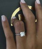 0.75ct Cushion Cut Diamond Accent Band Solitaire Engage Ring 14k White Gold Over