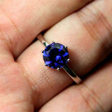 2ct Round Cut Blue Sapphire Engagement Ring 6 Prong Solitaire 14k WhiteGold Over