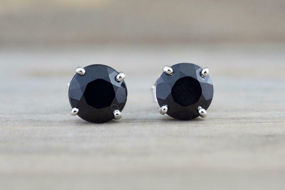0.7ct Round Cut Black Diamond 4 Prong Solitaire Stud Earrings 14k WhiteGold Over