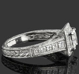 1.77ct Princess Diamond Engagement Ring Halo Milgrain Vintage 14k WhiteGold Over