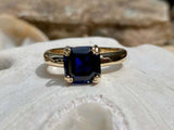 2.2ct Engagement Ring Asscher Cut Blue Sapphire Solitaire 14k White Gold Finish
