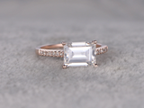 1ct Emerald Cut Diamond Engagement Ring Accents Solitaire 14k Rose Gold Finish