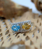 2.5ct Engagement Ring Oval Cut Blue Topaz Rectangular Halo 14k White Gold Over