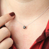 1ct Round Simulated Black Diamond Solitaire Pendant Chain 14k White Gold Plated