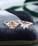 2ct Emerald Simulated Morganite Chevron Curved Bridal Set 14k Rose Gold Plated