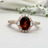 2.3ct Oval Cut Red Garnet Diamond Accent Halo Engagement Ring 14k Rose Gold Over